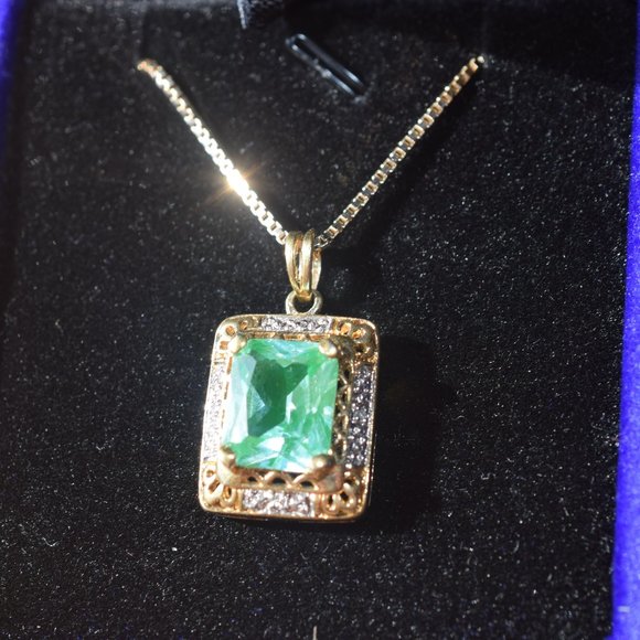 Chateau D Argent Genuine 12mm. by 10mm. Aqua Marine 925 Gold Vermeil Necklace - Picture 11 of 11